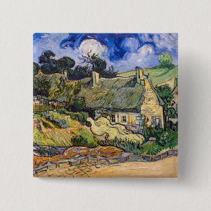 Vincent Van Gogh - Thatched Cottages in Cordeville Vierkante Button 5,1 Cm