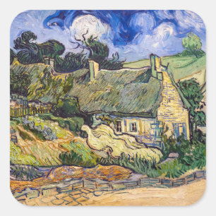 Vincent Van Gogh - Thatched Cottages in Cordeville Vierkante Sticker