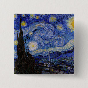 Vincent Van Gogh - The Starry night Vierkante Button 5,1 Cm