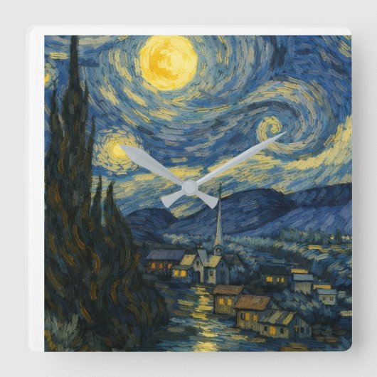 Vincent van Gogh The Starry Night Wall Clock Vierkante Klok (Voorkant)
