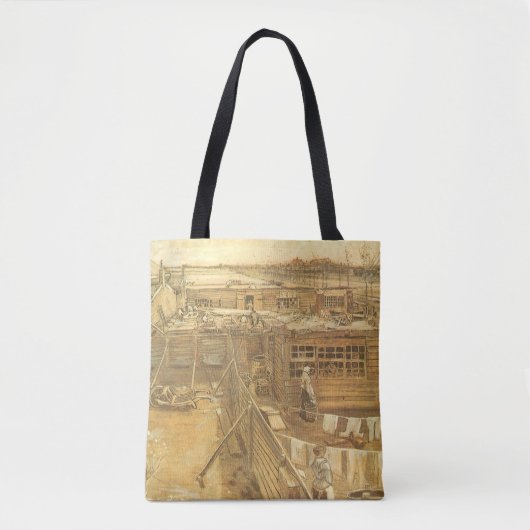 Vincent van Gogh - Timmerwerf en Wasgoed Tote Bag (Voorkant)