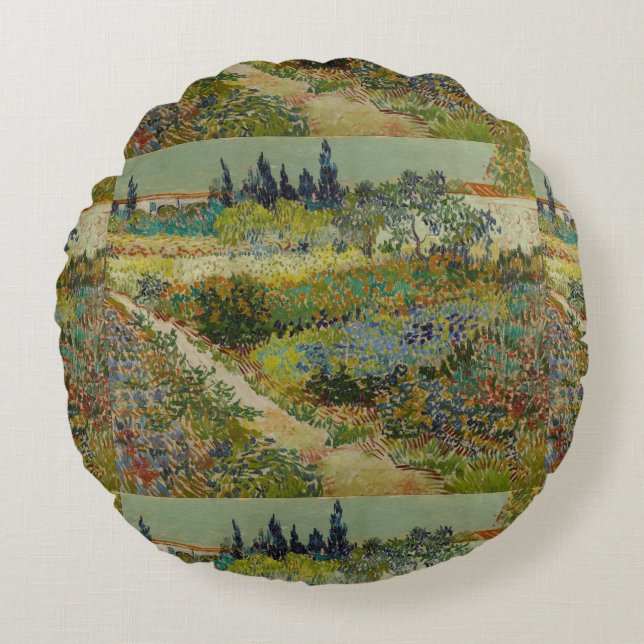 Vincent Van Gogh  tuin in Arles Rond Kussen (Voorkant)