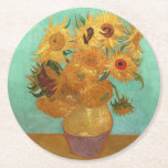 Vincent van Gogh twaalf zonnebloemen in een vaas Ronde Kartonnen Onderzetter<br><div class="desc">Vincent Van Gogh heeft twaalf zonnebloemen in een Vase Floral Fine Art die zonnebloemen schildert (oorspronkelijke titel, in het Frans: Tournesols) zijn het onderwerp van twee reeksen stille schilderijen van de Nederlandse Post-Impressionistische schilder Vincent van Gogh. In de vorige serie die in 1887 in Parijs werd geschilderd, zijn de bloemen...</div>