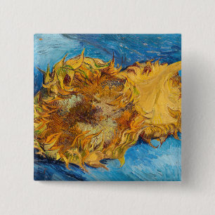 Vincent van Gogh - Twee afgesneden zonnebloemen Vierkante Button 5,1 Cm