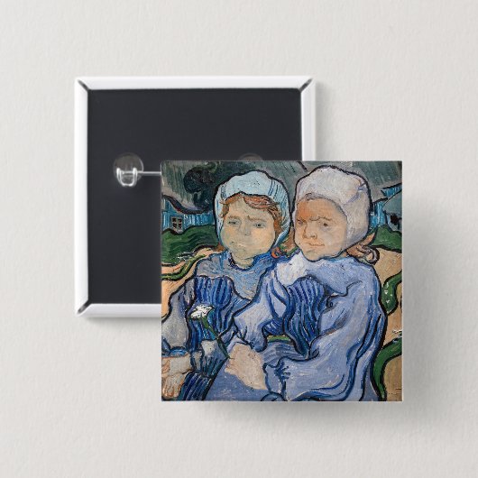Vincent van Gogh - Twee kleine meisjes Vierkante Button 5,1 Cm (Voorkant /achterkant)