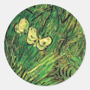 Vincent Van Gogh - Twee witte vlinders Kunstwerk Ronde Sticker