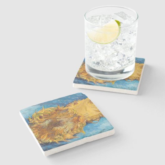 Vincent van Gogh - Two Cut Sunflower Stenen Onderzetter (Zijkant)