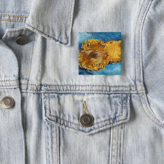 Vincent van Gogh - Two Cut Sunflower Vierkante Button 5,1 Cm (In situ)