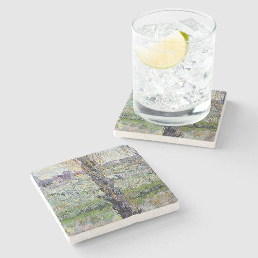 Vincent van Gogh | Uitzicht van Arles, 1889 Stenen Onderzetter (Zijkant)