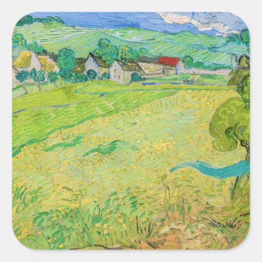 Vincent van Gogh - Uitzicht van Vessenots bij Auve Vierkante Sticker (Voorkant)