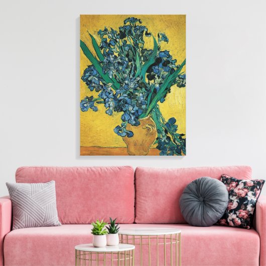 Vincent van Gogh - Vaas met irissen Gele achtergro Canvas Afdruk (Insitu (Woonkamer))
