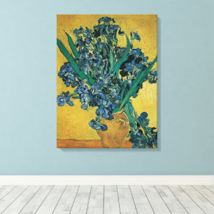 Vincent van Gogh - Vaas met irissen Gele achtergro Canvas Afdruk
