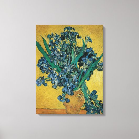 Vincent van Gogh - Vaas met irissen Gele achtergro Canvas Afdruk (Voorkant)