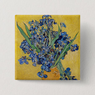 Vincent van Gogh - Vaas met Irissen Vierkante Button 5,1 Cm