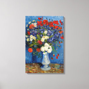 Vincent van Gogh - Vaas met korenbloemen en klapro Canvas Afdruk