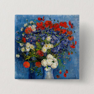 Vincent van Gogh - Vaas met korenbloemen en klapro Vierkante Button 5,1 Cm