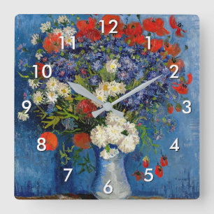 Vincent van Gogh - Vaas met korenbloemen & klaproz Vierkante Klok