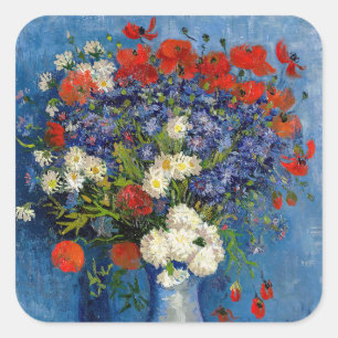 Vincent van Gogh - Vaas met korenbloemen & klaproz Vierkante Sticker