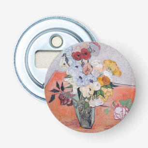 Vincent van Gogh - Vaas met rozen & anemoon Button Flesopener