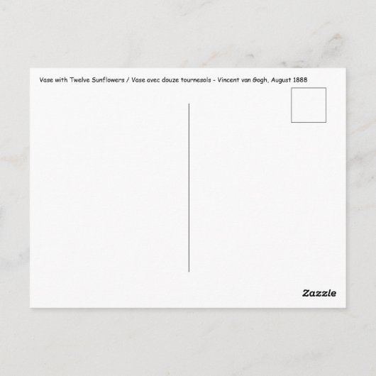Vincent Van Gogh - Vaas met twaalf zonnebloemen Briefkaart (Achterkant)