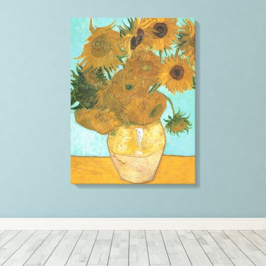 Vincent van Gogh - Vaas met twaalf zonnebloemen Canvas Afdruk (Insitu (Houten vloer))