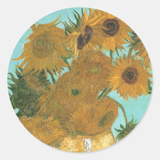 Vincent van Gogh - Vaas met twaalf zonnebloemen Ronde Sticker (Voorkant)