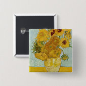 Vincent Van Gogh - Vaas met twaalf zonnebloemen Vierkante Button 5,1 Cm (Voorkant /achterkant)
