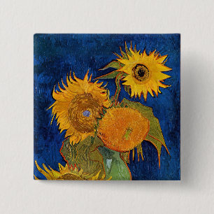 Vincent van Gogh - Vaas met vijf zonnebloemen Vierkante Button 5,1 Cm