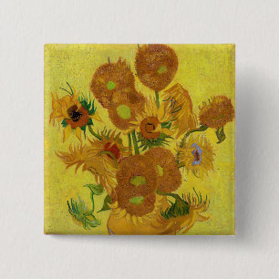 Vincent van Gogh - Vaas met vijftien zonnebloemen Vierkante Button 5,1 Cm