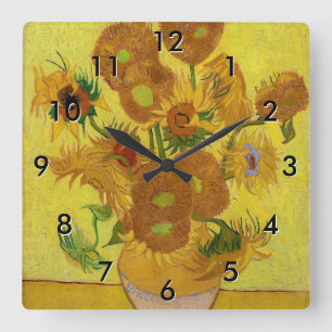 Vincent van Gogh - Vaas met vijftien zonnebloemen Vierkante Klok