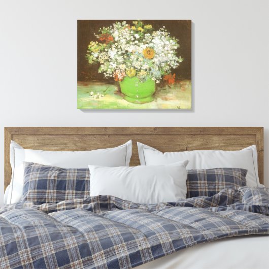 Vincent van Gogh - Vaas met Zinnia's en bloemen Canvas Afdruk (Insitu (Slaapkamer))