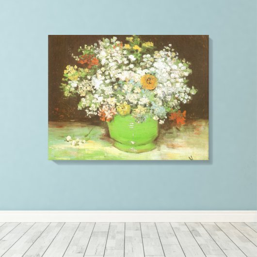 Vincent van Gogh - Vaas met Zinnia's en bloemen Canvas Afdruk (Insitu (Houten vloer))