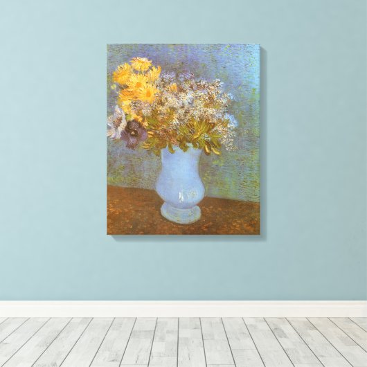 Vincent van Gogh Vaas van Lilacs, Daisies, Anemone Canvas Afdruk (Insitu (Houten vloer))