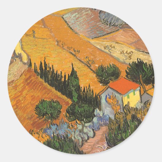 Vincent van Gogh - Vallei met ploeger Ronde Sticker (Voorkant)