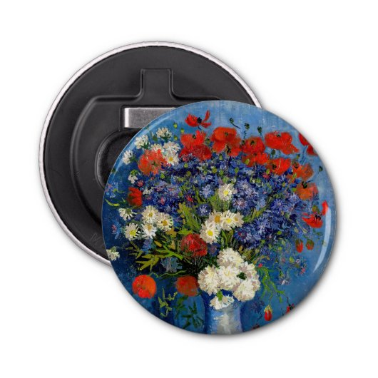Vincent van Gogh - Vase met Cornbloemen en papaver Button Flesopener (Voorkant)