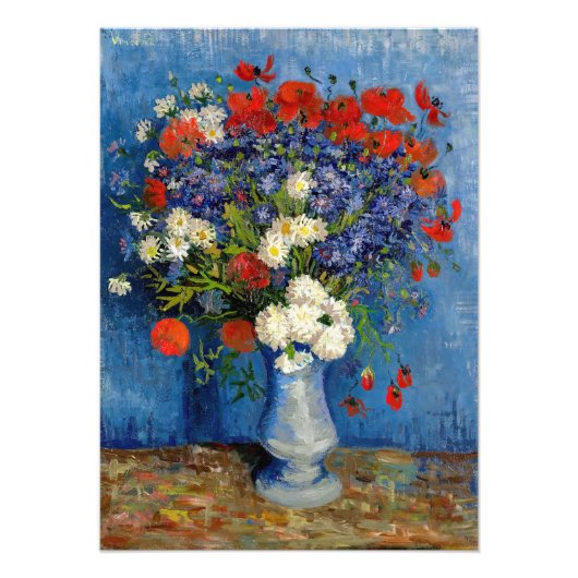 Vincent van Gogh - Vase met Cornbloemen en papaver Foto Afdruk (Voorkant)