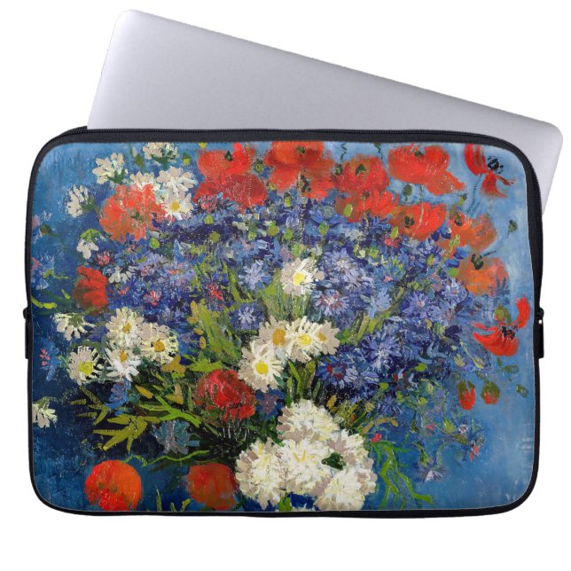 Vincent van Gogh - Vase met Cornbloemen en papaver Laptop Sleeve (Voorkant)