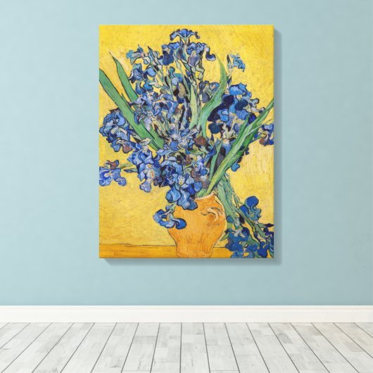 Vincent van Gogh - Vase met Irises Canvas Afdruk (Insitu (Houten vloer))