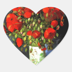 Vincent Van Gogh Vase met Red Poppies Floral Art Hart Sticker