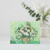 Vincent Van Gogh Vase met roze Roses Fine Art Briefkaart (Staand voorkant)