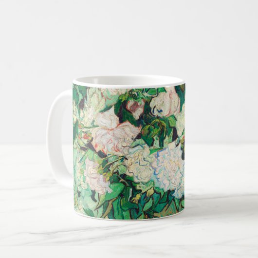 Vincent Van Gogh Vase met roze Roses Fine Art Koffiemok (Voorkant links)
