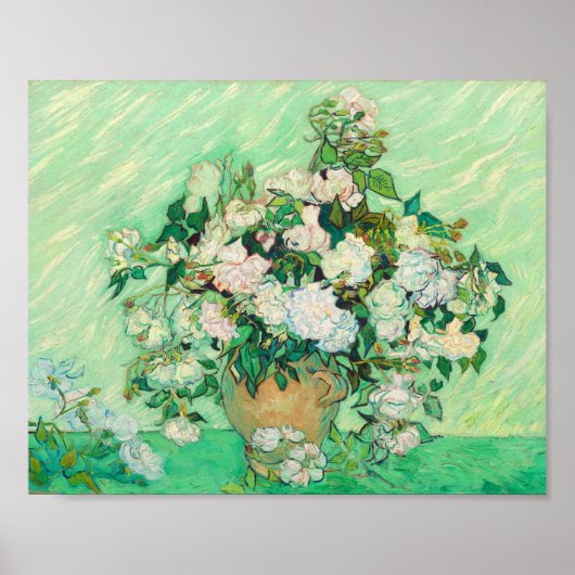 Vincent Van Gogh Vase met roze Roses Fine Art Poster (Voorkant)