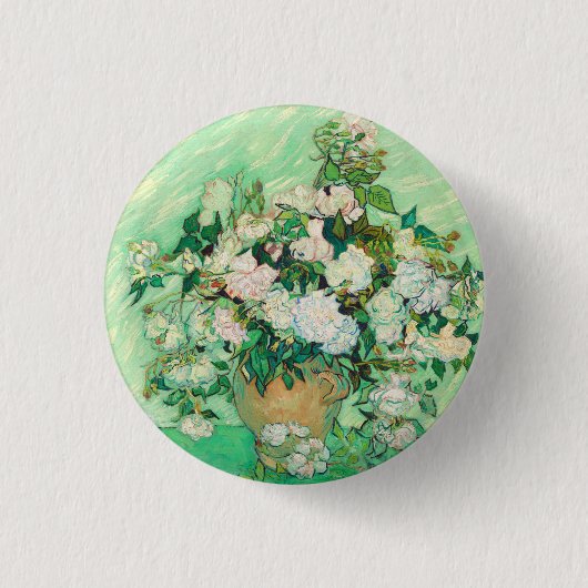 Vincent Van Gogh Vase met roze Roses Fine Art Ronde Button 3,2 Cm (Voorkant)