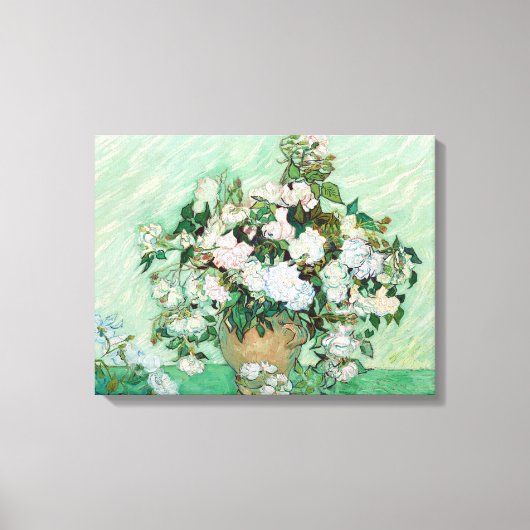 Vincent van Gogh Vase met roze rozen Canvas Afdruk (Voorkant)