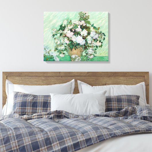 Vincent van Gogh Vase met roze rozen Canvas Afdruk (Insitu (Slaapkamer))