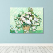 Vincent van Gogh Vase met roze rozen Canvas Afdruk (Insitu (Houten vloer))