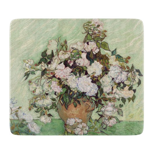 Vincent Van Gogh Vase met roze rozen Floral Art Snijplank (Voorkant)