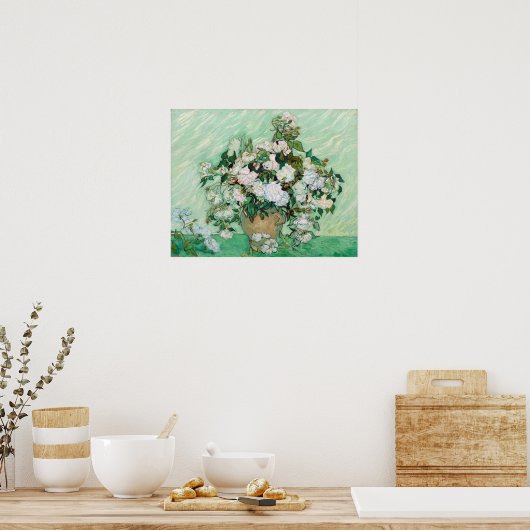 Vincent van Gogh Vase met roze rozen Poster (Keuken)