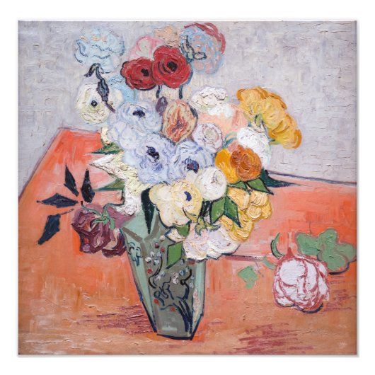 Vincent van Gogh - Vase met Rozen en Anemones Foto Afdruk (Voorkant)