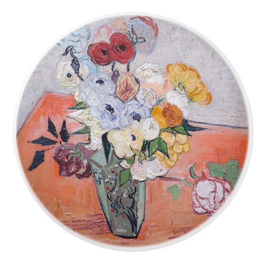 Vincent van Gogh - Vase met Rozen en Anemones Keramische Knop (Voorkant)